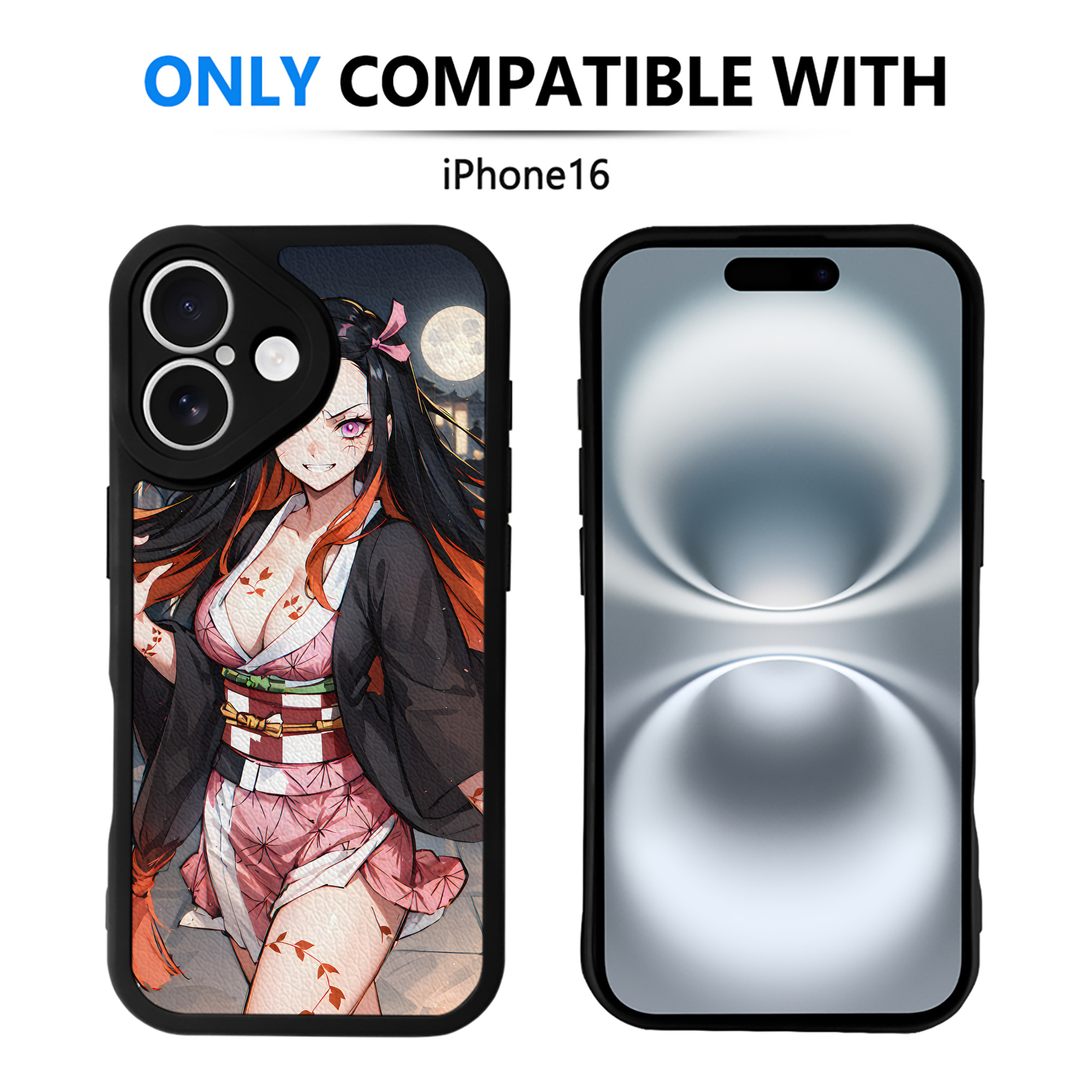（画像用） 鬼滅の刃（きめつのやいば）竈門 禰󠄀豆子／かまど ねずこ Kamado Nezuko 【iPhone 16シリーズ対応】シリコンスマホケース（レザー調） 材質：シリコン